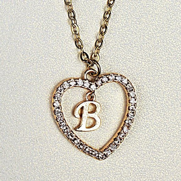 Initials B Heart Pendant Necklace For Women /Zircon Gemstones/ Love Necklaces - Picture 1 of 3